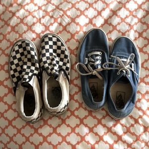 Both pairs! Checks slip on and blue lace ups!